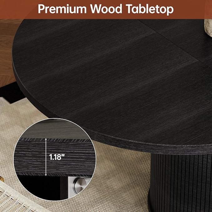 Extendable Round Dining Table for 4-8, 43in-59in Modern Wood Dining Room Table with Removable Leaves, Extendable Dinner Tables w/Heavy Duty Base for Kitchen|Living Room|Small Space, Black