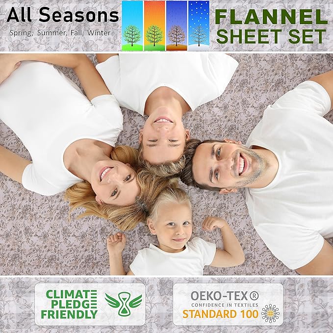RUVANTI Flannel Sheets Full Size - 100% Cotton Double Brushed Bed Sheets Set, Deep Pockets 16 Inches, All Seasons Breathable & Extra Soft Full Sheets, Warm & Cozy, 4 Piece, Shallow