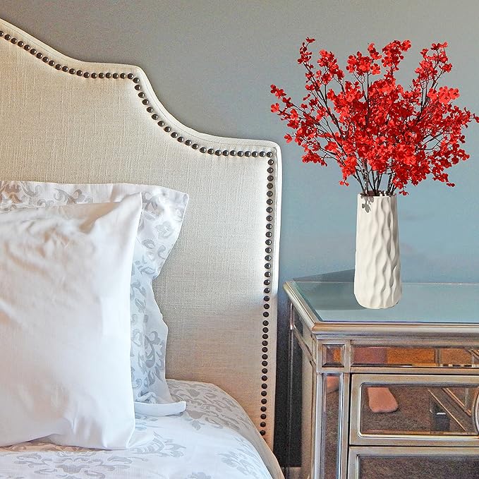 Mandy's Red Artificial Baby’s Breath European Flowers 6 Bundles Silk Gypsophila with Bendable Stems for Fall Thanksgiving & Christmas Centerpiece Wedding Decor and Table Arrangements