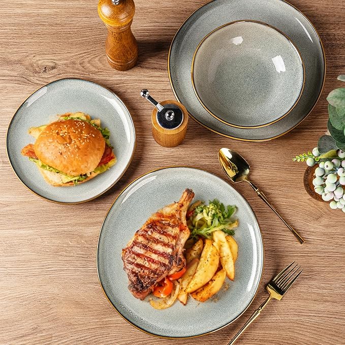 AmorArc Ceramic Dinnerware Sets,Handmade Reactive Glaze Stoneware Plates and Bowls Sets,Highly Scratch Resistant | Dishwasher & Microwave Safe Dishes Set,Service for 6 (18pc)