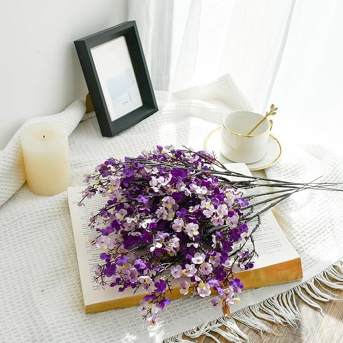 Mandy's Shades of Purple Artificial Baby’s Breath European Flowers 6 Bundles Silk Gypsophila with Bendable Stems for Fall Thanksgiving & Christmas Centerpiece Wedding Decor and Table Arrangements