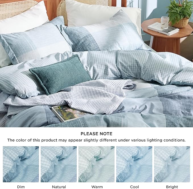 Bedsure Duvet Cover King Size - Gingham Reversible Buffalo Plaid Duvet Cover Set with Zipper Closure, 3 Pieces Blue Bedding Set with 8 Corner Ties and 2 Pillow Shams 20"x36"