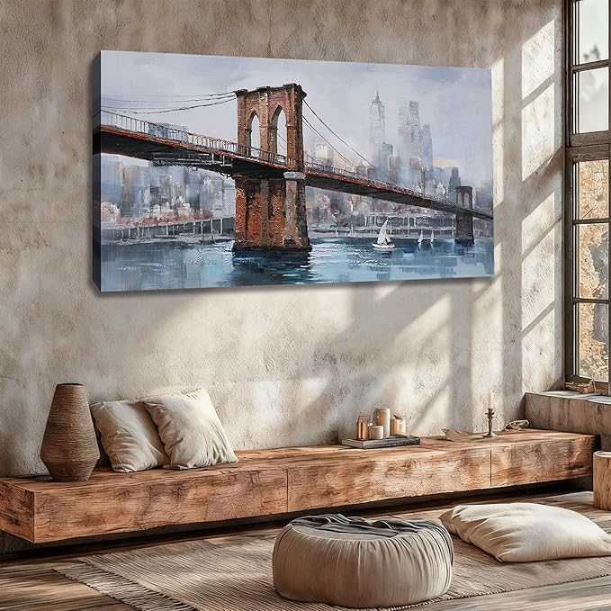Ardemy Brooklyn Bridge Wall Art, Large Cityscape Canvas Wall Art for Living Room Skyline New York City Pictures Wall Decor Painting Artwork for Walls Bedroom Mens Room Home Office, 40"x20"