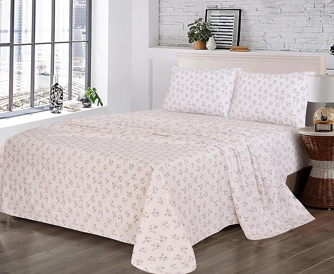 RUVANTI 100% Cotton King Size Sheets Set, 4 Pieces, Soft & Breathable Percale Weave Bedding, Deep Pocket 16", Hotel Standard, Crisp Cool Feel, Durable, Perfect Floral Bed Sheet, Twin Spring