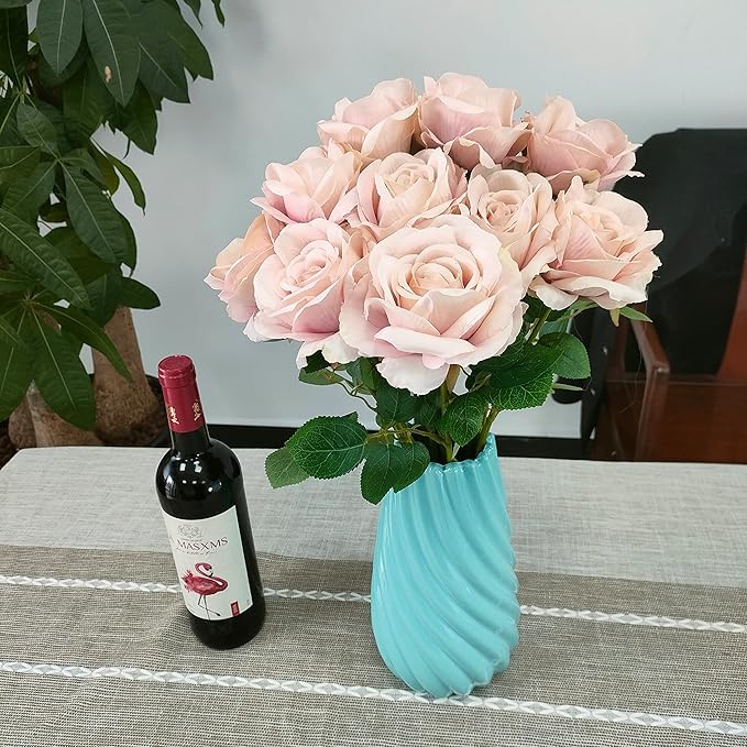 ATFL Silk Floral Pink Roses, 12 Pcs Fake Pink Flowers Fake Roses Artificial Flowers Bulk,Floral Diameter 4'', Artificial Fake Silk Rose with Stems for Wedding,Floral Diameter 4''(Fall Pink)