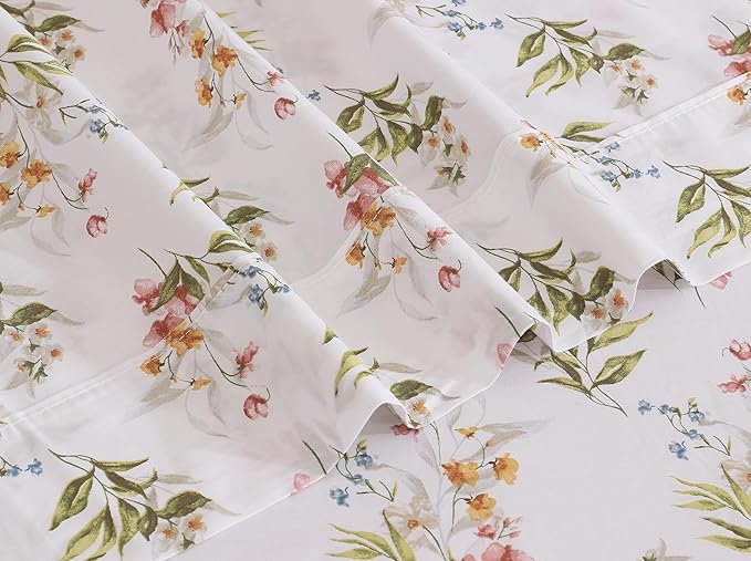RUVANTI 100% Cotton Split King Sheets Sets for Adjustable Bed, 5 PCs, Soft & Breathable Percale Weave Bedding, Deep Pocket 16", Hotel Standard, Crisp Cool Feel & Durable, Floral Sheet, Floral Bliss