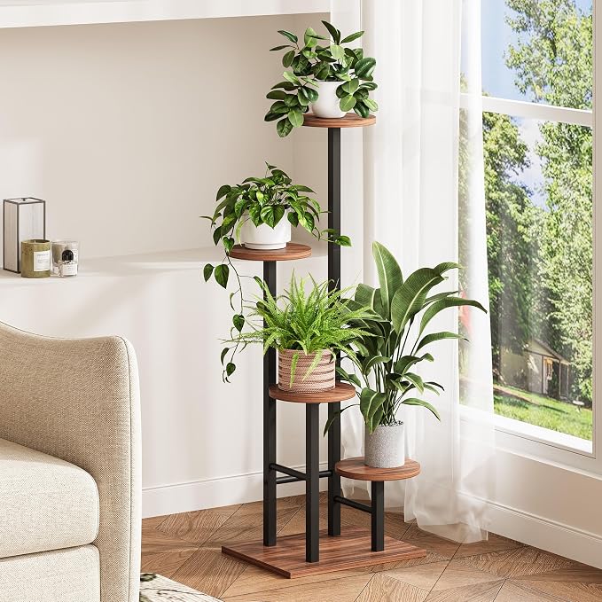 5 Tier Plant Stand Indoor, Corner Plant Shelf, Plant Shelves Organizer, Flower Stand for Multiple Plants, Tall Wood Plant Shelf Holder for Indoor, for Living Room, Balcony GPS108DR