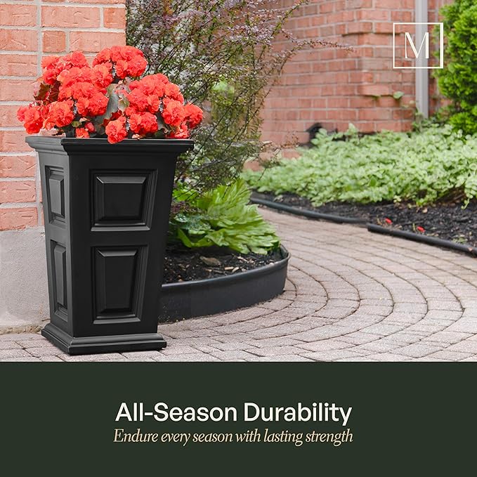 Mayne Wyndham 24-Inch Tall Planter – Self-Watering, Weather-Resistant Planter for Flowers – Durable Indoor/Outdoor Design for Patio, Porch, or Entryway