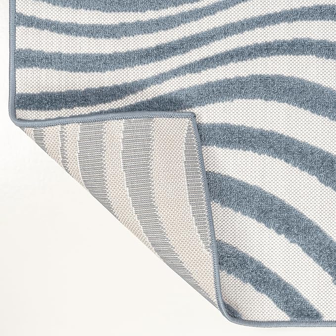 JONATHAN Y Maribo High-Low Abstract Striped Dark Blue/Cream 8x10 Indoor/Outdoor Area Rug for Patio, Backyard, Living Room, Bedroom, Office, Hose-Washable (SCN103E-8)