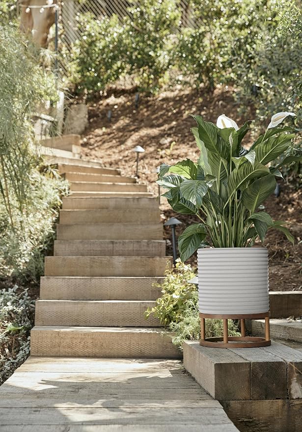 Veradek Mod Series Raised 13" Short Planter for Patio & Backyard | Durable Plastic-Stone Material w/Wooden Stand | Modern Décor for Plants & Flowers