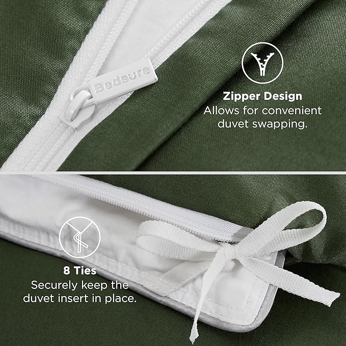 Bedsure Duvet Cover with Fitted Sheet Queen - 6 Pieces, Deep Pocket, Hotel Luxury Soft Double Brushed Bedding Set, 1 Duvet Cover, 1 Fitted Sheet, 2 Pillow Shams, 2 Pillowcases, NO Comforter, Green