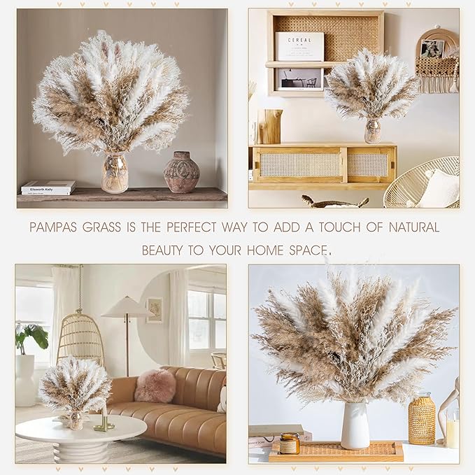WILD AUTUMN Fluffy Boho Decor Dried Grass - Dried Pampas Grass Short pompas Grass Vase Filler Dried Flowers Wedding Home Table Rustic Farmhouse Decor