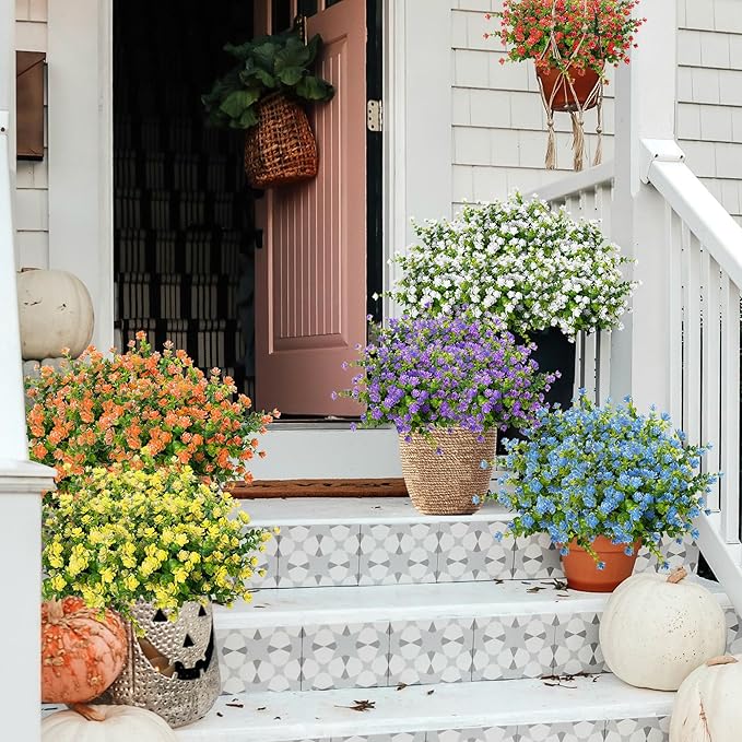 Outdoor Artificial Flowers UV Resistant, 20 Bundles Fake Realistic Floral Greenery Plants for Outside Porch, Window Boxes, Garden, Yard, Inside Home Table Decor, White