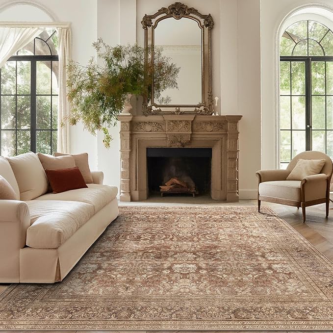 vivorug 6x9 Area Rugs, Ultra-Soft Washable Rug for Living Room Dinner Room Bedroom, Non-Slip Vintage Rug, Indoor Carpet Large Area Rug, Brown