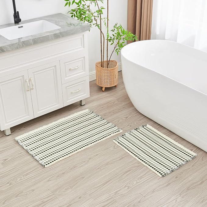Douceur Boho Bath mat for Bathroom Floor Non Slip, Acrylic Blend Cute Bath Mats with Tassels, Quick Dry Bath Rugs Machine Washable, 24" x 36", Grey