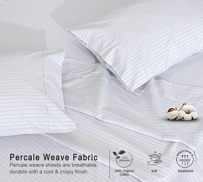RUVANTI 100% Organic Cotton Sheets King Size, Percale Weave, GOTS Certified, 4-Piece Set, Deep Pocket 15", Crisp & Breathable, Soft Durable Bedding, Sábanas Algodón Orgánico – Construction Line