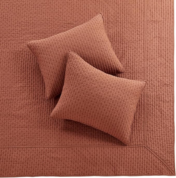 Levtex Home Cross Stitch Reversible King Bedspread Set (120x104in) with 2 Pillow Shams (36x20in) - Stitch Texture - Adobe - Cotton King Size Bedspread Set - Soft, Pre-Washed