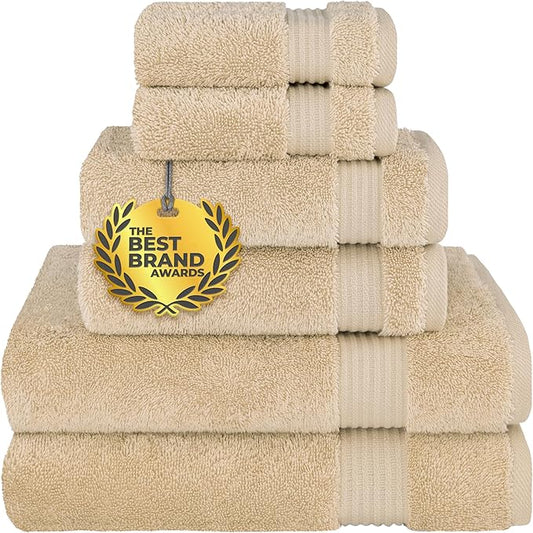 Cotton Paradise 100% Cotton Turkish Towel Set, Soft Absorbent Quick Dry, 6 Piece Towel Set, Beige