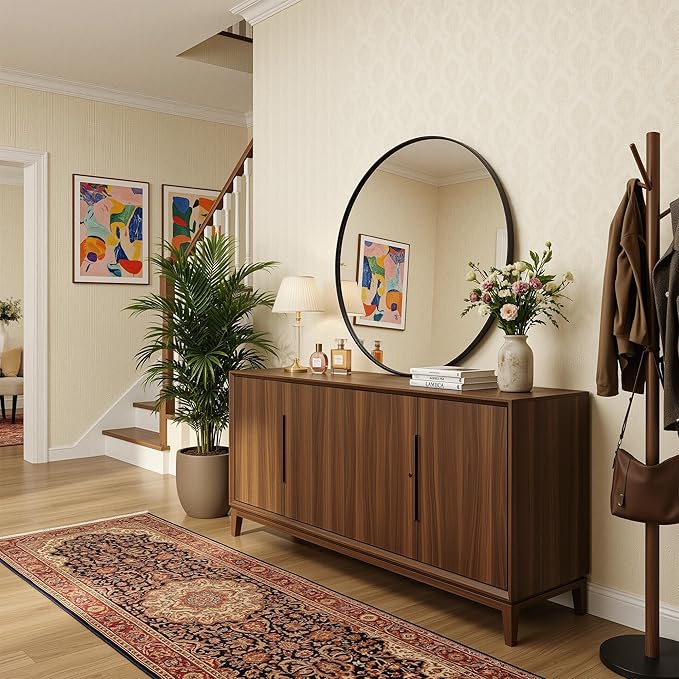 Antok 30 Inch Round Mirror for Wall, Round Bathroom Mirror, Circle Wall Mirrors with Black Metal Frame, Circle Mirrors Suitable for Wall, Bathroom, Vanity, Living Room, Entryway