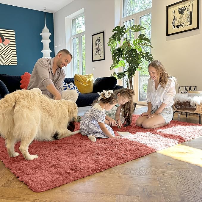 OLANLY 5x7 Machine Washable Large Area Rugs for Living Room, Bedroom, Soft Fluffy Shaggy Bedside Rug, Indoor Floor Carpet for Kids Girls and Boys, Dorms, Nursery, Home Decor Aesthetic, Rust Red