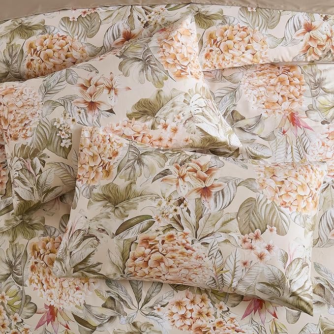 100% Cotton Duvet Cover King Size – Hydrangea Lily Floral Duvet Cover Set with Zipper Closure & Corner Ties, 3-Piece Silky Soft & Breathable Apricot Bedding Set for All Seasons