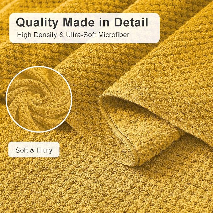 8 Piece Large Yellow Family Bath Towel Set-2 Oversized Bath Towel Sheets,2 Hand Towels,4 Washcloths-600GSM Soft Highly Absorbent Quick Dry Beach Chair Towels Woven Towels for Bathroom Hotel and Spa