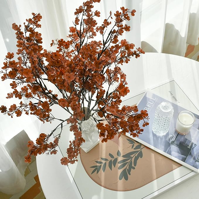 Mandy's Brown Artificial Baby’s Breath European Flowers 6 Bundles Silk Gypsophila with Bendable Stems for Fall Thanksgiving & Christmas Centerpiece Wedding Decor and Table Arrangements