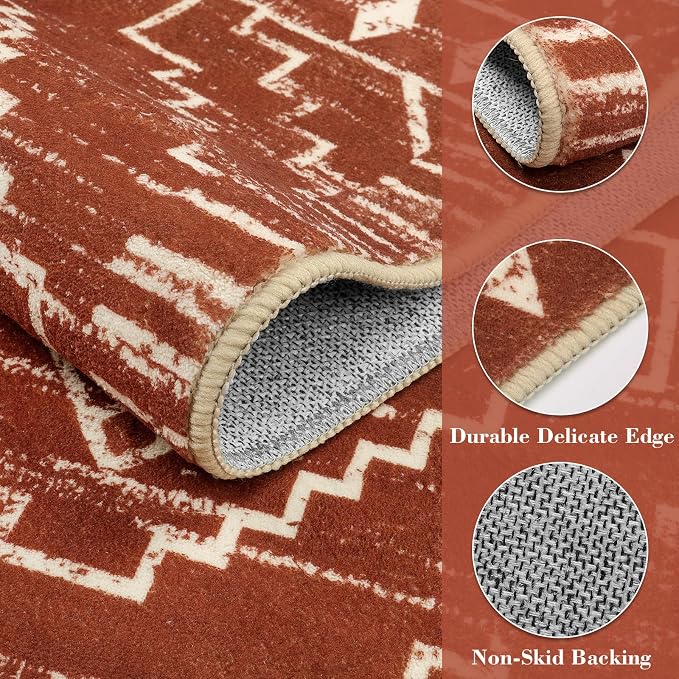 Wonnitar Moroccan 4x6 Bedroom Area Rug, Washable Soft Rug for Living Room, Non-Slip Bohemian Large Rug Non-Shedding Low Pile Floor Carpet for Kitchen Guest Room Entrance (Brown,4'x6')