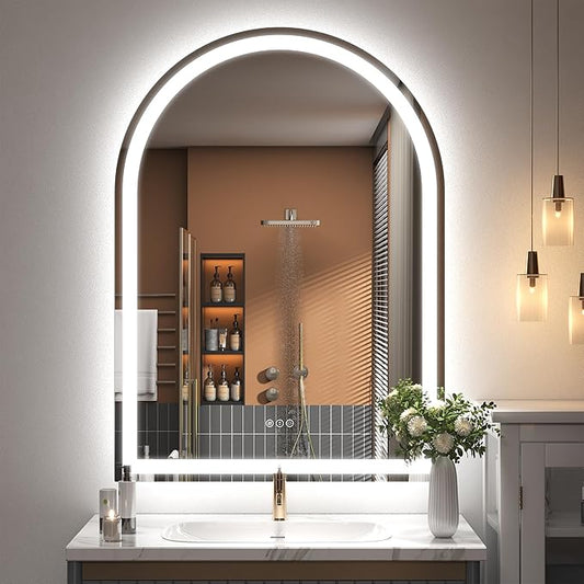 32x44 Inch Arch LED Bathroom Vanity Mirror with Backlit and Frontlit, Dimmable Vanity Mirror, Anti-Fog, 3 Colors, Memory, Shatter-Proof, ETL Listed