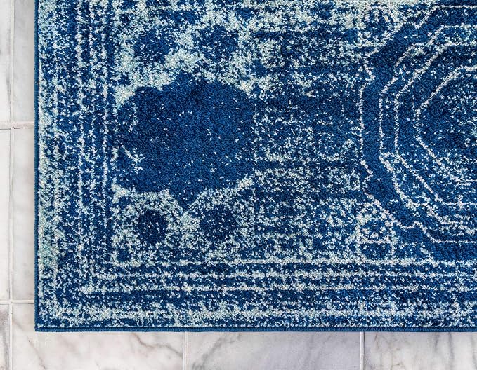 Unique Loom Bromley Collection Area Rug - Wells (2' x 6' 9" Runner, Navy Blue/ Ivory)