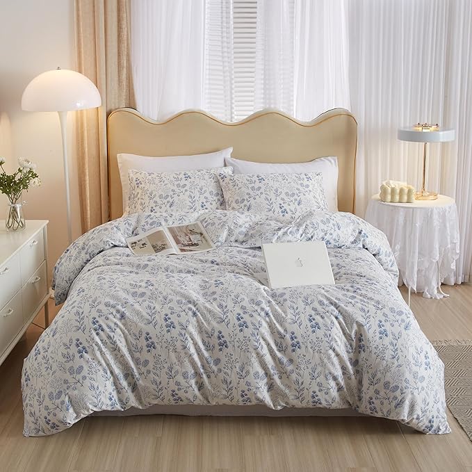 Blue Floral Comforter Set Twin XL Vintage Floral Botanical Bedding Comforter Set Cottagecore Cute Flowers Comforter with 2 Pillowcases Fluffy Soft Aesthetic Botanical Bedding Set for All Seasons