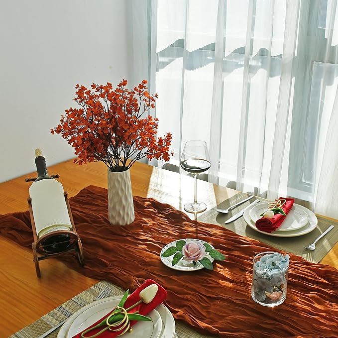 Mandy's Orange Artificial Baby’s Breath European Flowers 6 Bundles Silk Gypsophila with Bendable Stems for Fall Thanksgiving & Christmas Centerpiece Wedding Decor and Table Arrangements