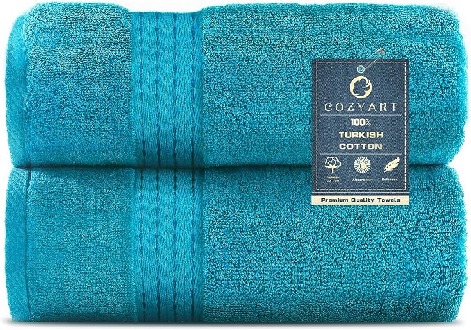COZYART Crystal Teal/Peacock Blue Bath Towels for Bathroom 2 Pcs, 27x54 Cotton Bath Towel Set Super Soft Highly Absorbent Durable 650 GSM Shower Towels for Daily Use