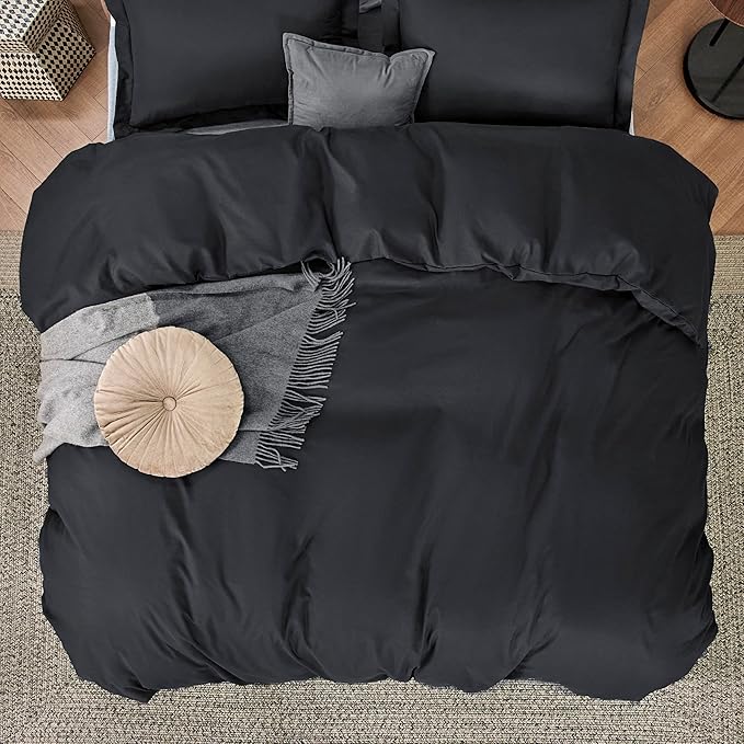 Bedsure Duvet Cover King Size - Soft Double Brushed Bedding Set for Kids & Adults, Zipper Closure, 3 Pieces, Includes 1 Duvet Cover (104"x90") & 2 Pillow Shams, NO Comforter, Black