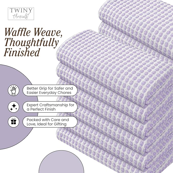 TWINY threads Circle Waffle Kitchen Dish Towels 16x26 Inch, 100% Cotton, Set of 4, Soft, Absorbent, Heavy Duty, Decorative Dishcloth Set, Suitable for Spring Decor, Gifting, Drying Dishes, Lavender