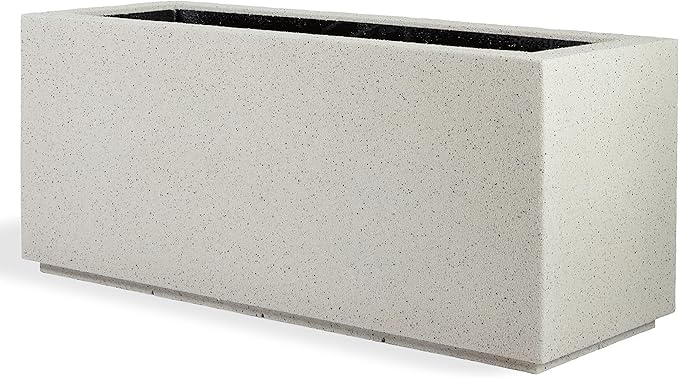 PolyStone Milan Block Long Box Planter – Tall Rectangular Planter for Indoor/Outdoor – Large, Lightweight, Durable, All-Weather Pot w/Drainage Holes – Modern Patio/Porch Décor for Plants, Flowers