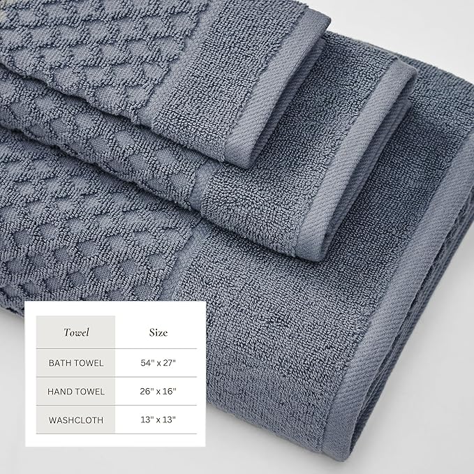 Great Bay Home Bath Towels - 100% Cotton 6 Piece Towel Set - Diamond Waffle Weave - Absorbent, Durable, Quick-Dry Towels for Bathroom (Blue)
