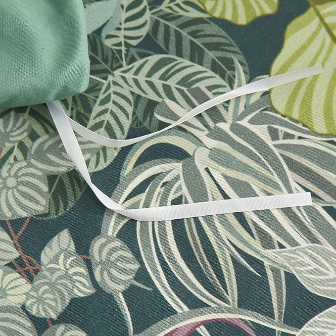 EAVD Tropical Leaves Duvet Cover Full Soft Cotton Chic Shabby Leaf Pattern Bedding Set with 2 Pillowcases Fresh Botanical Duvet Cover with Zipper Closure