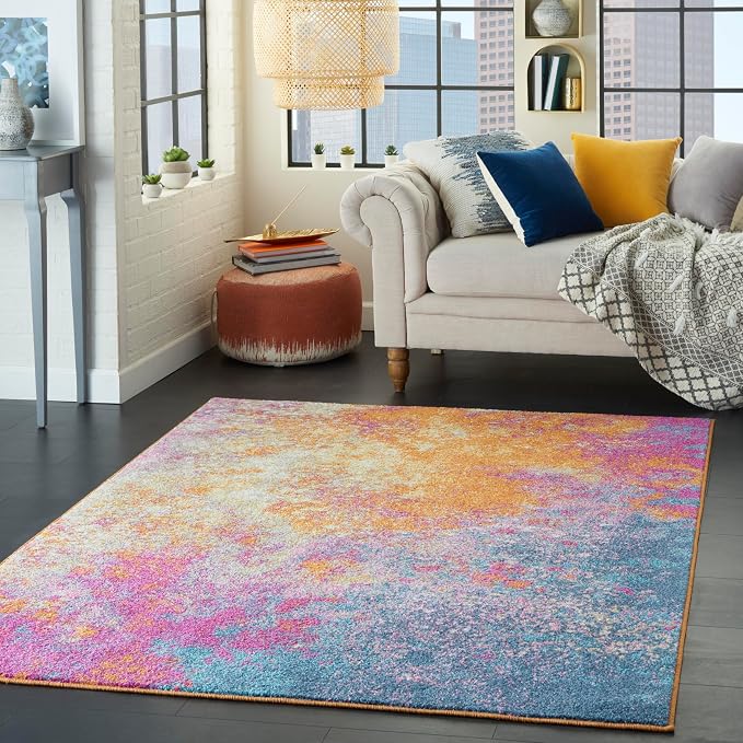 Nourison Home Passion Sunburst 5'3'' x 7'3'' Area-Rug, Modern, Abstract, Easy-Cleaning, Non Shedding, Bed Room, Living Room, Dining Room, Kitchen, (5' x 7')