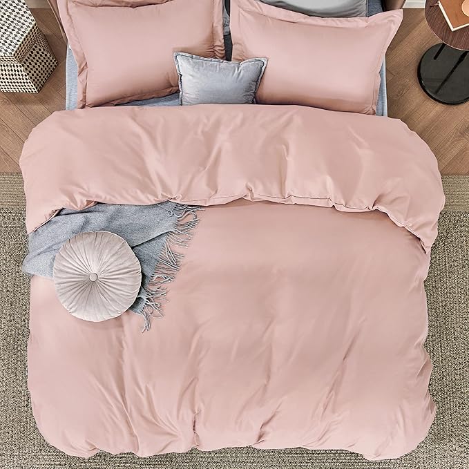 Bedsure Duvet Cover Queen Size - Soft Double Brushed Bedding Set for Kids & Adults, Zipper Closure, 3 Pieces, Includes 1 Duvet Cover (90"x90") & 2 Pillow Shams, NO Comforter, Pale Blush