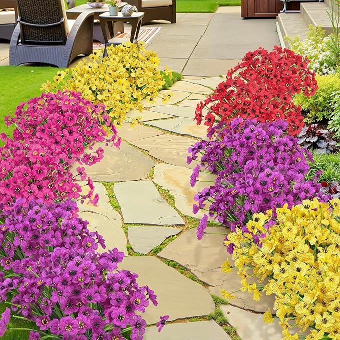 Ouddy Decor 12 Bundles Artificial Flowers for Outdoors Fake Silk Flowers UV Resistant Faux Plastic Plants for Indoor Outdoor Vase Box Garden Porch Window Box Home Spring Summer Decor, Multicolor
