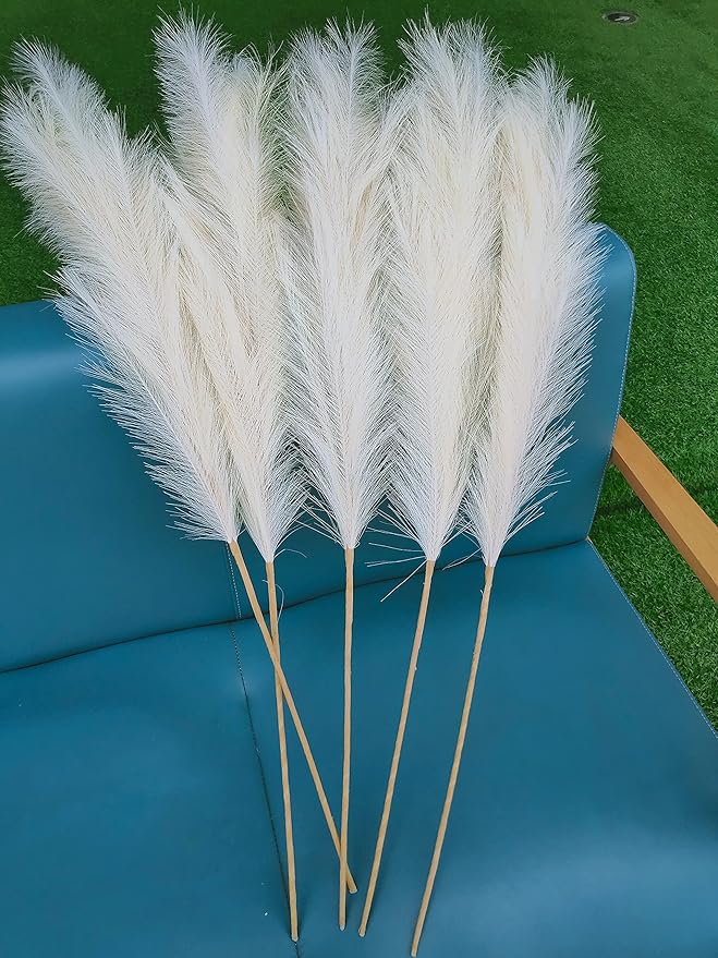 No Assembly Needed Luxury Faux Pampas Grass, Fluffy 8 pcs 43.3" 18-Branch Tall Artificial Pampas for Floor Vase, One-Piece Stems with Silk-Feel Blooms(Faux Beige, 8pcs 43.3"(110cm))