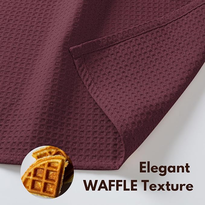 Native Fab 6 Pack Cotton Waffle Dish Cloths - 12x12 inch, Soft, Absorbent & Quick Drying Towels for Cleaning, Cooking & Baking - Great for Home, Restaurants, Cafes & Bars - Burgundy Wine