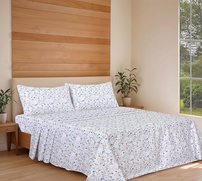 RUVANTI 100% Organic Cotton Sheets King Size, Percale Weave, GOTS Certified, 4-Piece Set, Deep Pocket 15", Crisp & Breathable, Soft Durable Bedding, Sábanas Algodón Orgánico – Tranquil