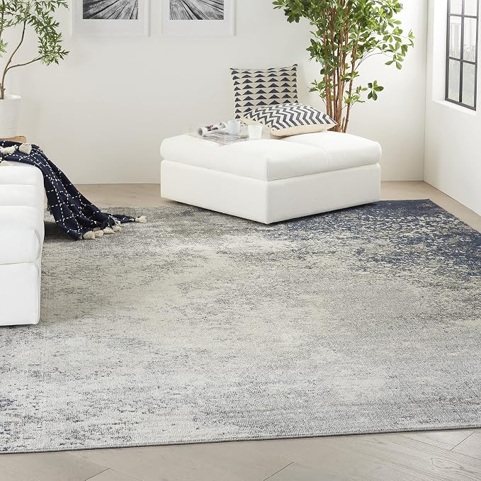 Nourison Home Passion Charcoal/Ivory 9' x 12' Area-Rug, Modern, Abstract, Easy-Cleaning, Non Shedding, Bed Room, Living Room, Dining Room, Kitchen (9x12)