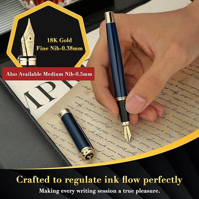 MCNTEIK 317 Fountain Pen,Stunning Luxury Piano Lacquer,18K Gilded Nib(Fine),Gorgeous 24K Gold Finish, Ink Converter,Best Gift for Men&Women-Elegant,Executive,Nice Pens for Writing, BU-F