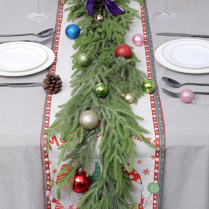 Artgar Pine Garland - 6Ft Christmas Garland - Pine Garland Realistic - Artificial Green Cedar Garlands Christmas Decorations for Home Mantel Stairs Dining Table Christmas Decor (White-Green)