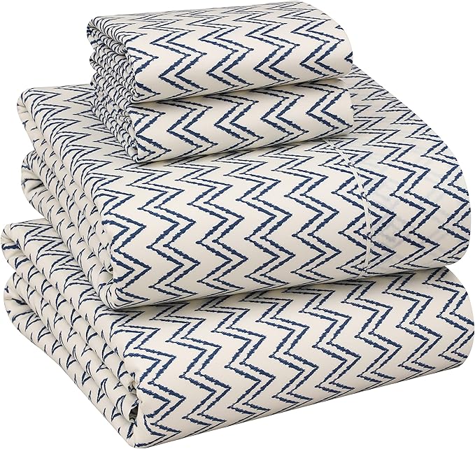 RUVANTI 100% Cotton Sheets Queen Size Set, 4 Pieces, Soft & Breathable Percale Weave Bedding, Deep Pocket 16", Hotel Standard, Crisp Cool Feeling, Durable, Perfect Floral Bed Sheet, Chevron