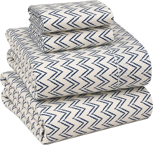 RUVANTI 100% Cotton Full Size Bed Sheets, 4 Pieces, Soft & Breathable Percale Weave Bedding, Deep Pocket 16", Hotel Standard, Crisp Cool Feel, Durable, Perfect Sheet Set Floral, Chevron