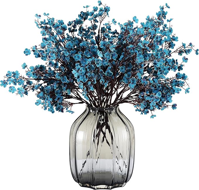 JAKY-Global Babys Breath Silk Artificial Flowers Bulk with Vase 10pcs for Fall Decor Fake Flower Bouquet Bulk for Home Kitchen Indoor Bouquet Floral Arrangement Table Centerpieces Decor(Autumn Blue)
